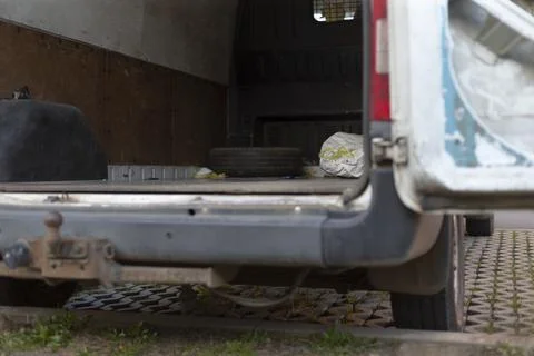 Rugged cargo space visualization. Open van cargo area description Stock Photos