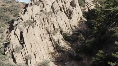 Rugged cliffs and rock formations at Devil's Punchbowl with sparse Stock Footage 284197841