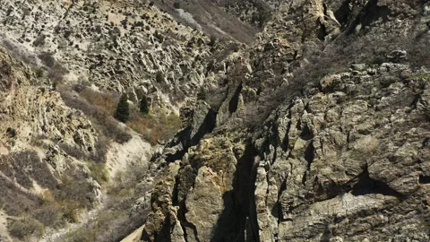 Rugged Cliffs by Hiking Trails in Rock Canyon, Utah - Aerial Stock Footage 156015333