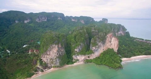 Rugged Cliffs Surrounding Tonsai Beach, Railay, Krabi, Thailand, Drone Footage Stock-Footage 78660358