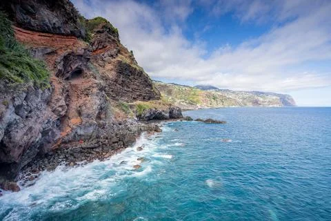 Rugged coastline at Ponta do Sol Stock Photos