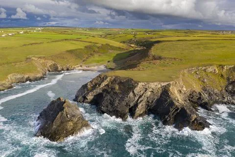 Rugged Cornish coastline at Porth Mear, Cornwall, England, United Kingdom, Stock Photos