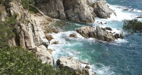 Rugged Costa Brava Shoreline – Camera Pan 動画素材 299323871