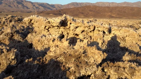 Rugged crust formations in a dry desert salt pan. Stock Footage 155368665