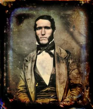 Rugged handsome man with mutton chops, 19th century Daguerreotype circa 1850 Stock Illustration
