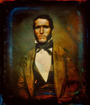 Rugged handsome man with mutton chops, 19th century Daguerreotype circa 1850 Stock Illustration