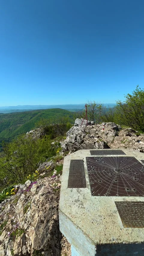 Rugged hilltop under clear blue sky. Ovcar Kablar Gorge, Serbia. Vertical Video stock 334223648
