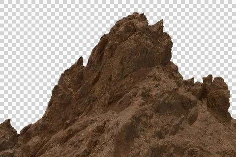 A rugged, isolated brown mountain peak with sharp, rocky edges juts upwards.. Stock Photos