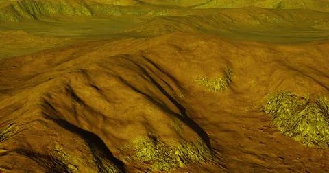 Rugged landscape of Venus featuring yellow terrain under cloudy conditions Illustrazione stock