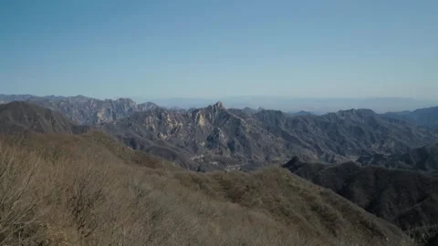 Rugged Mountain Range Viewed from Great Wall at Mutianyu, Beijing, China Stock Footage 345828018