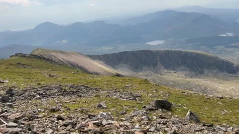 Rugged Mountain Ridge View from Snowdon Mountain Railway, Wales Stock Footage 344418680