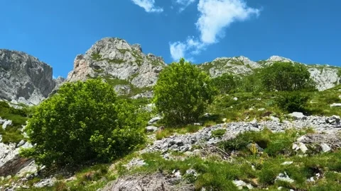 Rugged mountain slopes rise under clear blue skies. Savin Kuk peak, Montenegro Vídeo Stock 342982260