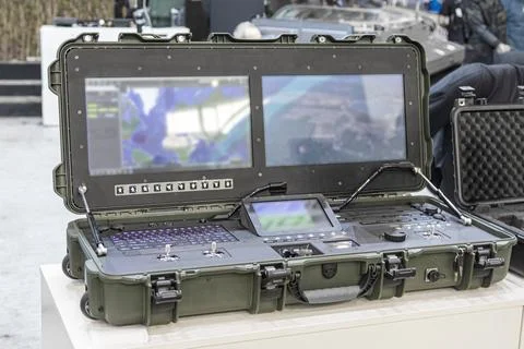 Rugged portable command post for military use, featuring large hinged lid o.. Stock Photos