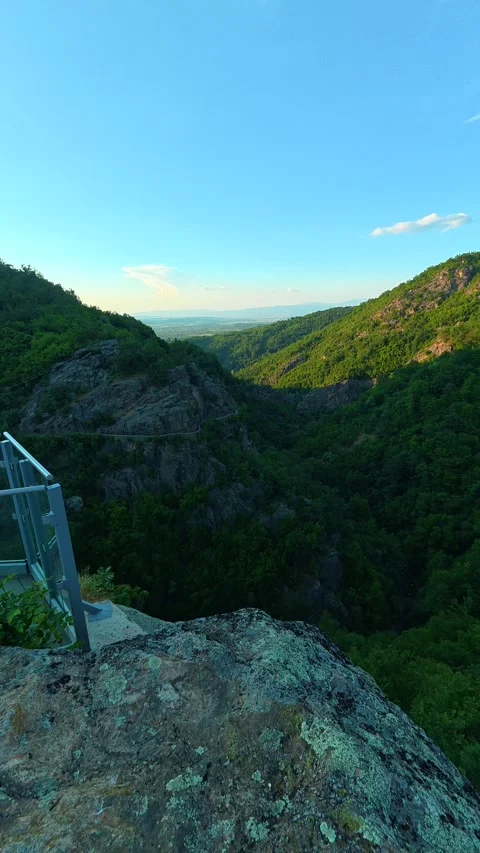 Rugged rock face with moss and lichen. Sokolica rock, Serbia. Vertical Stock Footage 341132614