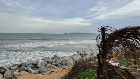 Rugged Rocks and Waves at Beach – Serene Nature Landscape Stock Footage 317883102