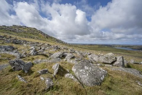 Rugged rocks on the lower part of Rough Tor Stock Photos