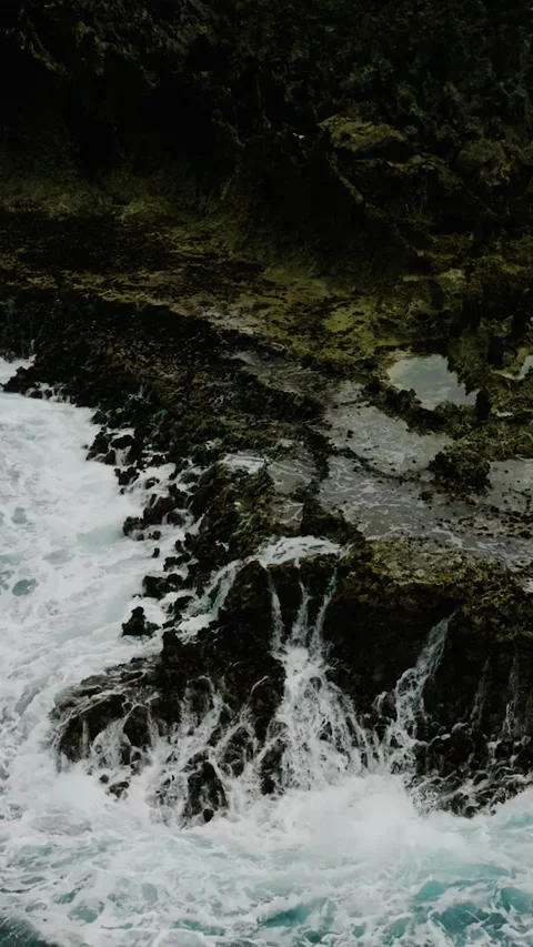 Rugged rocky coast with wave splash and tidal pools. Siargao, Philippines. Stock Footage 322081177