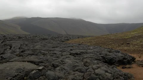 Rugged Volcanic Lava Field Landscape in the Grindavík Region of Iceland Stock Footage 339969608