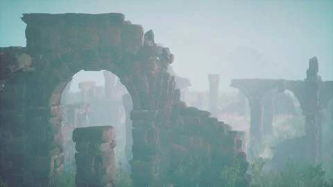 Ruin of the castle on the hill in spring time and view point Illustrazione stock