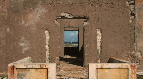 Ruin - ocean through window Stock Footage 92228