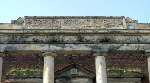 Ruin portico doric columns hill top Sunday School Burslem architecture Stock Footage 49042183