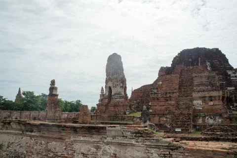 Ruin in the temple complex Wat Maha That in Ayutthaya. Stock Photos