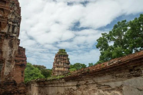 Ruin in the temple complex Wat Maha That in Ayutthaya. Stock Photos