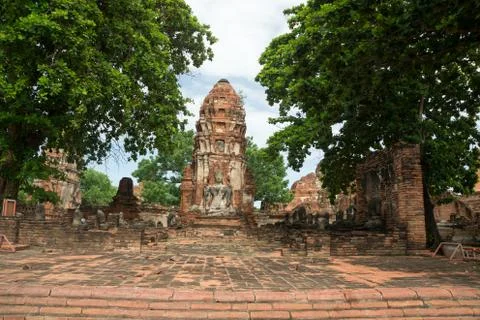 Ruin in the temple complex Wat Maha That in Ayutthaya. Stock Photos