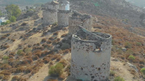 Ruin windmills in the mountains Stock Footage 139872392