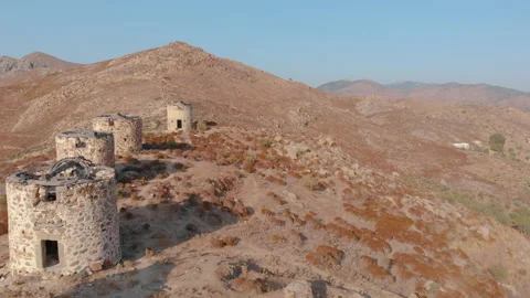 Ruin windmills in the mountains Stock Footage 139876285
