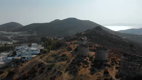 Ruin windmills in the mountains Stock Footage 139965854