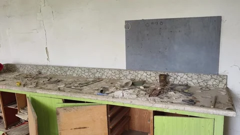 Ruined abandoned workshop building Stock Footage 273358745