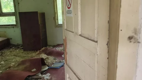 Ruined abandoned workshop building Stock Footage 273358907