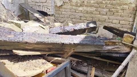 Ruined abandoned workshop building Stock Footage 273359159