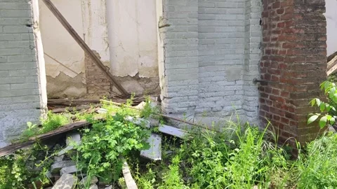 Ruined abandoned workshop building Stock Footage 273359171