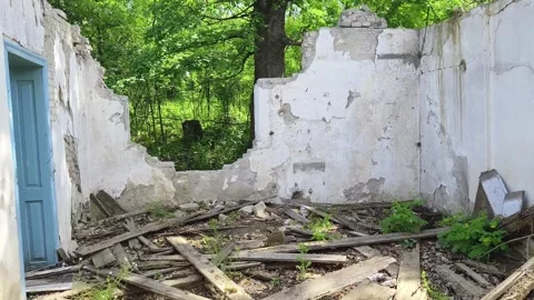 Ruined abandoned workshop building Stock Footage 273359180