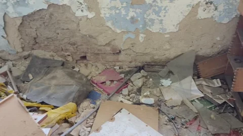 Ruined abandoned workshop building Stock Footage 273359545