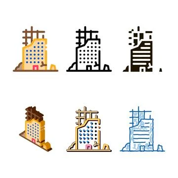 Ruined building icon styleset vector outline Ilustración de archivo