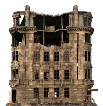 Ruined Building Isolated On White 3D Illustration Stock Illustration
