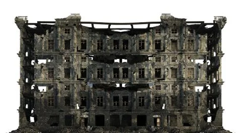 Ruined Building Isolated On White 3D Illustration Stock Illustration