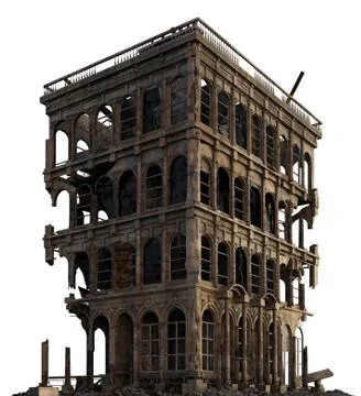 Ruined Building Isolated On White 3D Illustration Stock Illustration