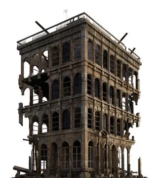 Ruined Building Isolated On White 3D Illustration Stock Illustration