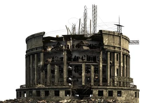 Ruined Building Isolated On White 3D Illustration Illustrazione stock