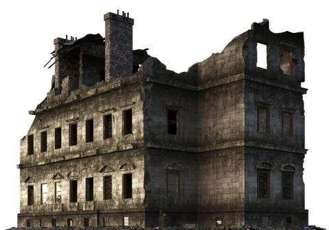 Ruined Building Isolated On White 3D Illustration Stockillustratie