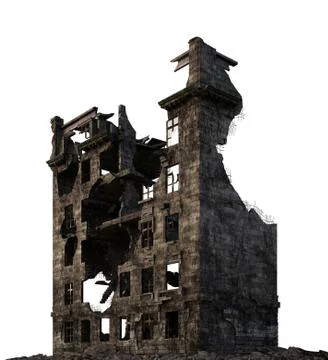 Ruined Building Isolated On White 3D Illustration Stockillustratie