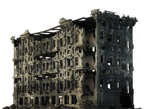 Ruined Building Isolated On White 3D Illustration Illustration