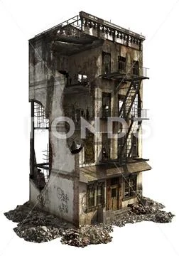Ruined Building Isolated On White 3D Illustration Stock Illustration