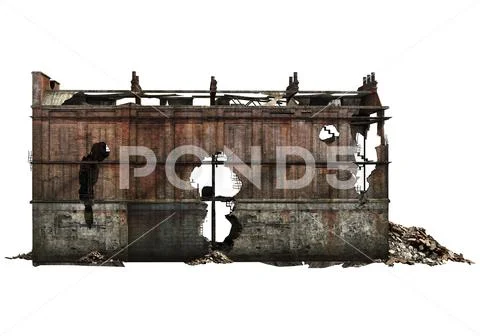 Ruined Building Isolated On White 3D Illustration Stock Illustration