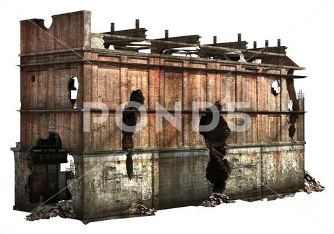 Ruined Building Isolated On White 3D Illustration Stock Illustration