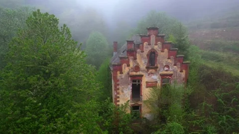 Ruined building in spring landscape Stock Footage 133549203